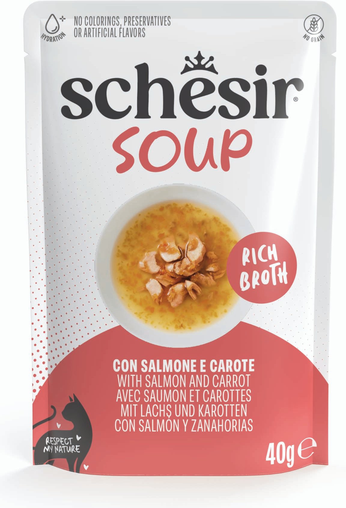 Schesir Cat Soup 12 x 40 g in Beuteln - Lachs und Karotte