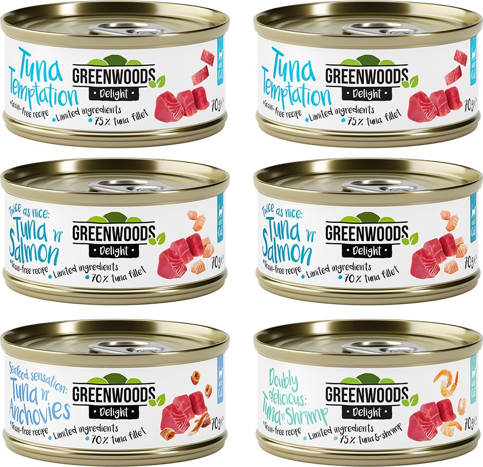 Gemischtes Probierpaket Thunfisch Greenwoods Delight 6 x 70 g - Mixpaket (4 Sorten)