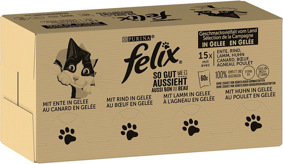 Jumbopack Felix "So gut wie es aussieht" Gelee 120 x 85 g - Fleisch Mixpaket 1 (Rind, Huhn, Ente, Lamm)