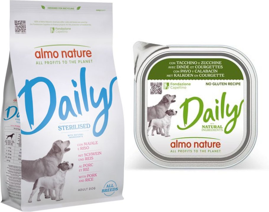 Almo Nature Daily Trockenfutter + 9 x 300 g Ausgewähltes Nassfutter zum Sonderpreis! - 1,2 kg Sterilised all Breeds Schw...