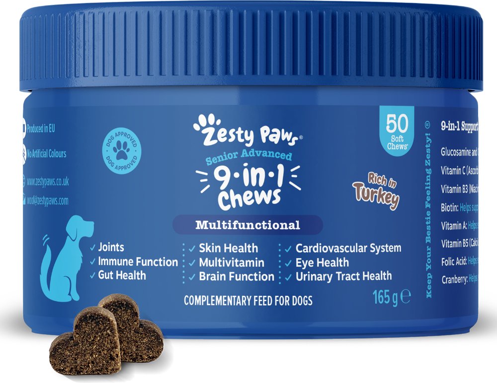 1 + 1 gratis! 2 x 50 Kautabletten Zesty Paws - Senior Advanced 9-in-1 Chews Truthahn