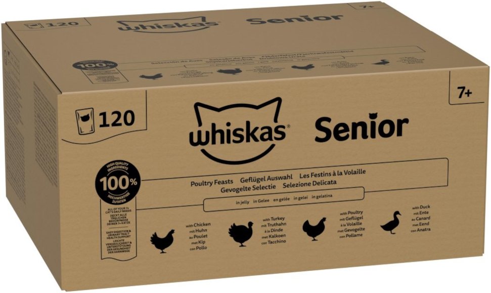 Whiskas Senior Beutel 120 x 85 g - Geflügel Auswahl in Gelee