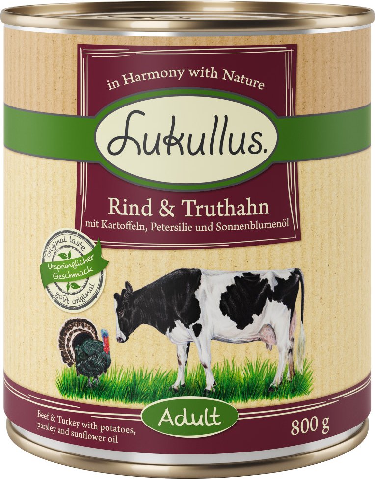 Sparpaket Lukullus Naturkost 24 x 800 g - Adult Rind & Truthahn (getreidefrei)