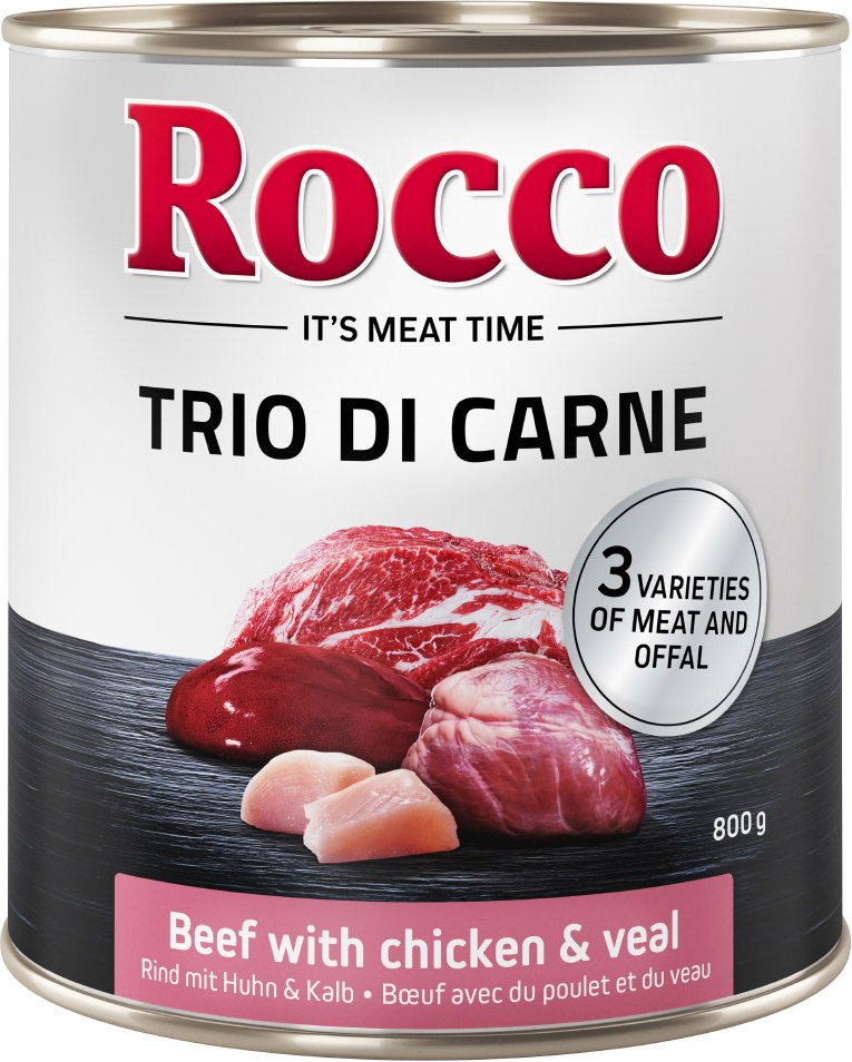 Sparpaket Rocco Trio di Carne - 24 x 400 / 800 g 24 x 800 g: Rind, Huhn & Kalb