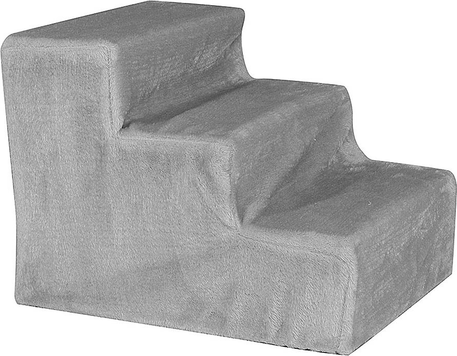 Lionto Haustiertreppe mit Plüschbezug - hellgrau: L 46 x B 36 x H 34 cm