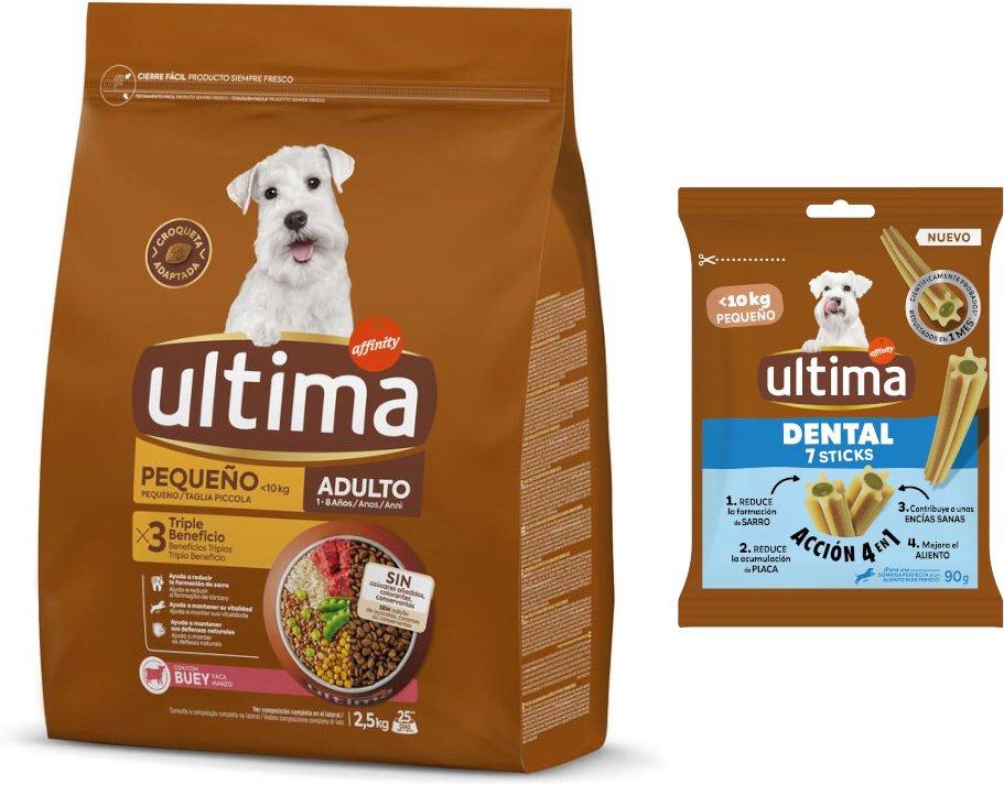 Ultima Mini Trockenfutter + 90 g Dental Sticks Mini gratis! - 2,5 kg Adult Rind