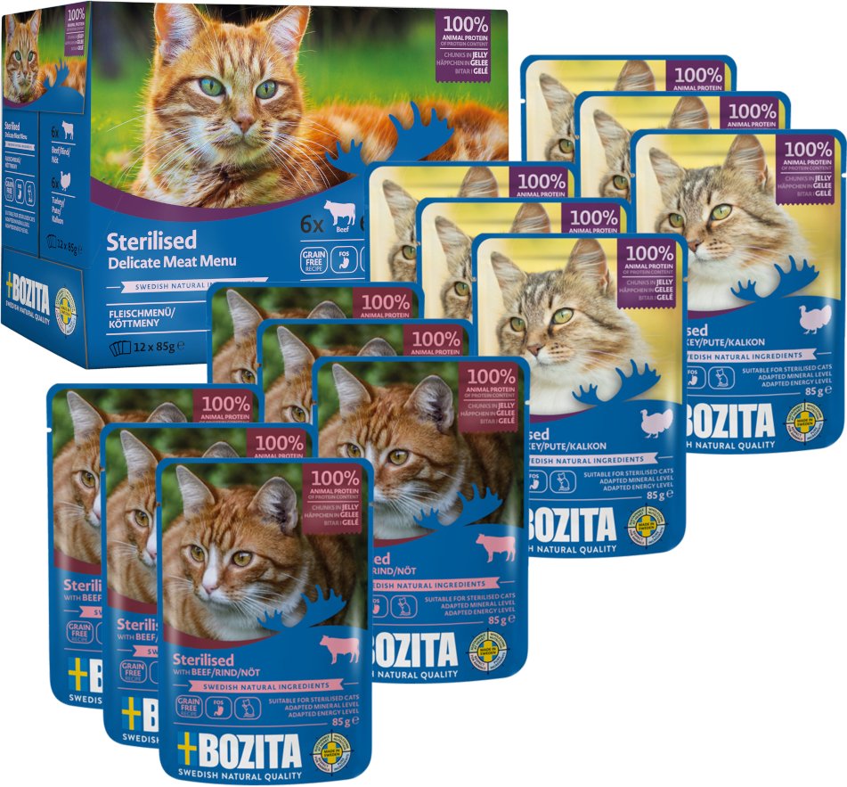 Bozita Häppchen in Gelee Sterilised 12 x 85 g - Mixpaket Fleisch Menü