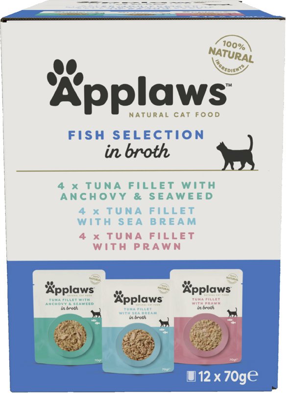 Applaws Pouch mit Brühe Mix 12 x 70 g - Mixpaket Fisch (3 Sorten)