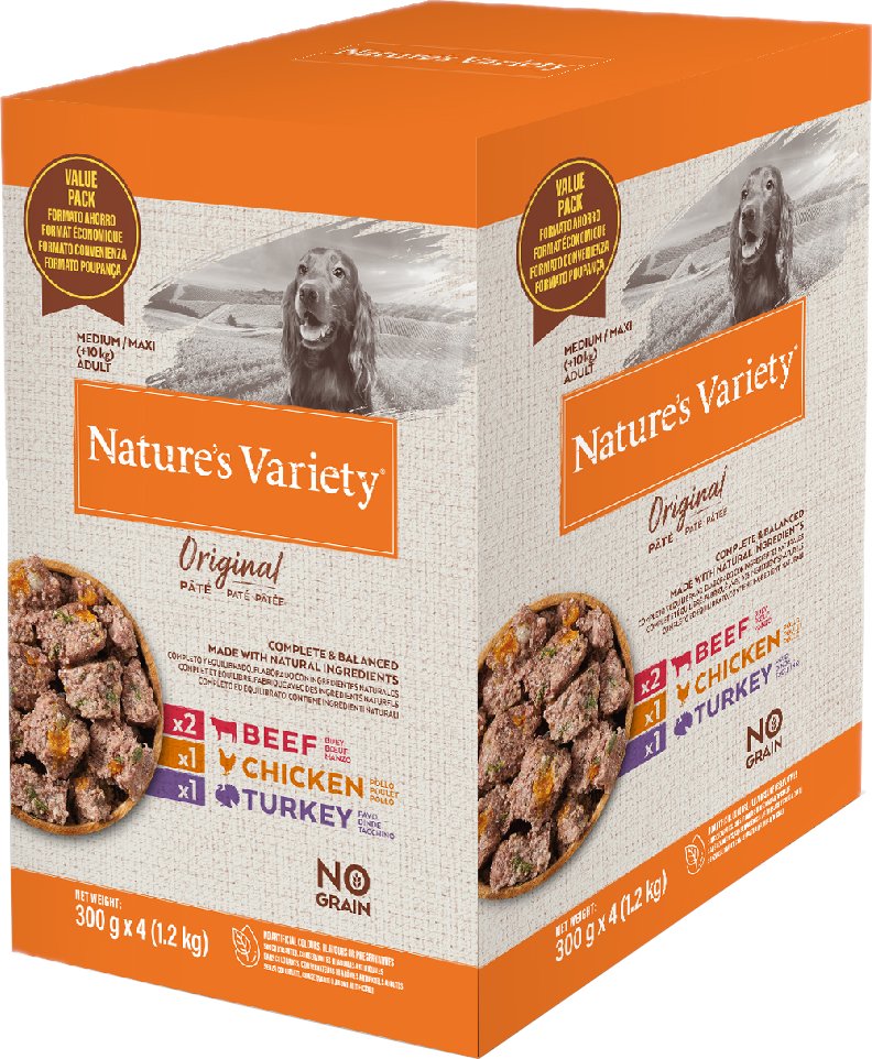 Mixpaket Nature's Variety Original Paté No Grain Medium/Maxi Adult - Rind, Huhn, Truthahn (16 x 300 g)