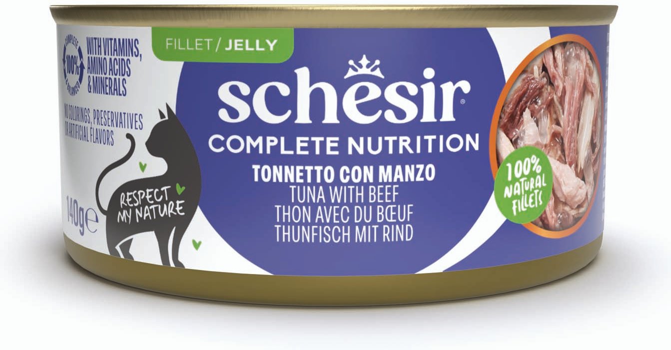 Schesir Complete Nutrition Filet in Gelee 6 x 140 g in Dosen - Thunfisch mit Rind