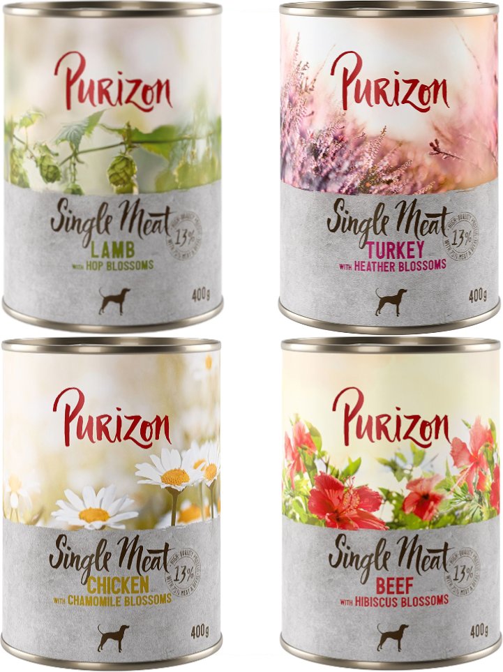 Sparpaket Purizon Single Meat 24 x 400 g - Mix 4 Sorten