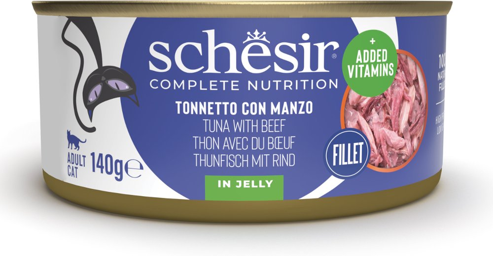 Schesir Complete Nutrition Filet in Gelee 6 x 140 g in Dosen - Thunfisch mit Rind