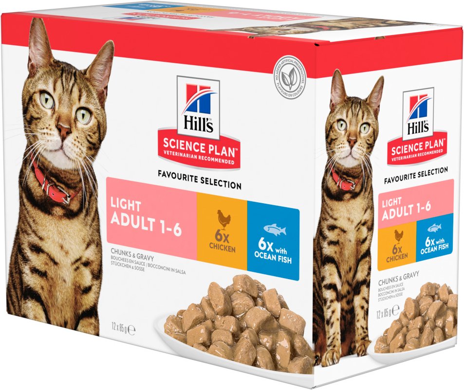 Hill's Science Plan Adult Light Thunfisch - Ergänzend: 12 x 85 g Hill's Science Plan Adult Light Huhn & Seefisch