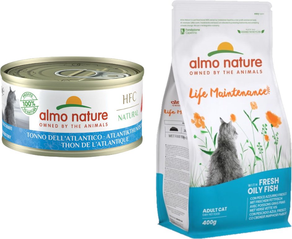 Thumbnail - 6 x 70 g Almo Nature HFC Natural + 400 g Holistic Nassfutter zum Sonderpreis! - 6 x 70 g Atlantikthunfisch + 400 g Holis...