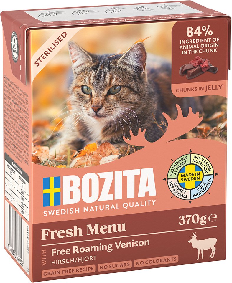 Sparpaket Bozita Tetra Häppchen 24 x 370 g - Gelee: Sterilised mit Hirsch