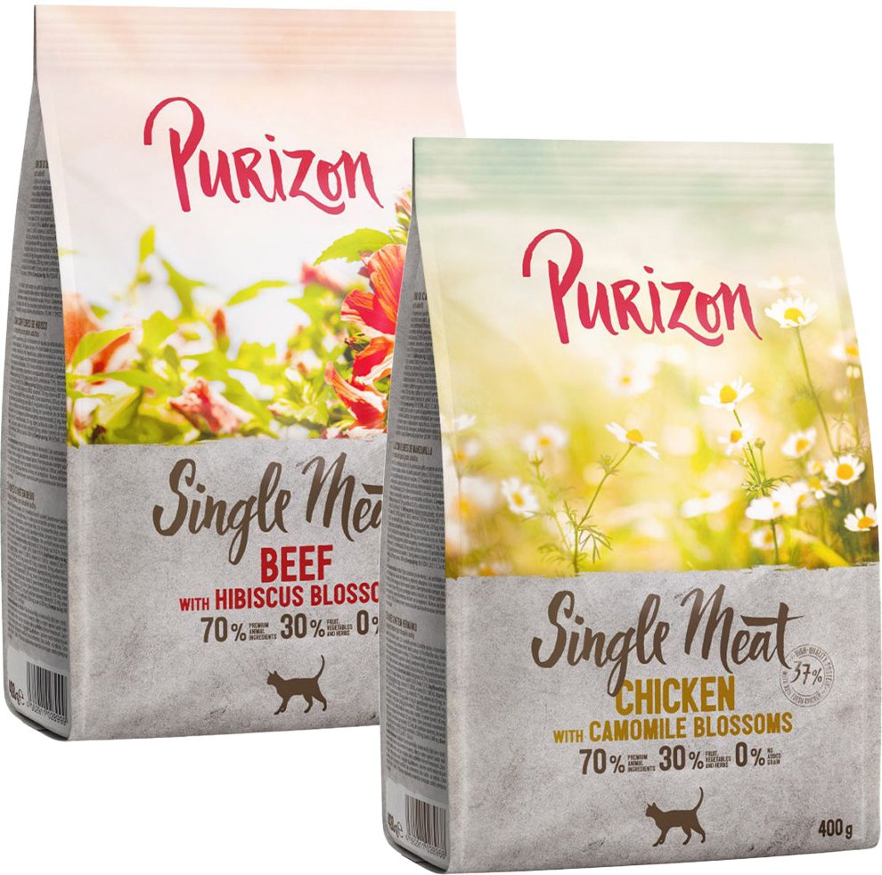 Probiermix Purizon 2 x 400 g - Single Meat Mix: Huhn mit Kamillenblüten & Rind mit Hibiskusblüten