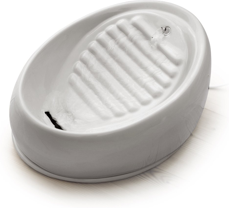 Lucky-Kitty Katzenbrunnen Keramik - Trinkbrunnen 1,5 Liter, grau