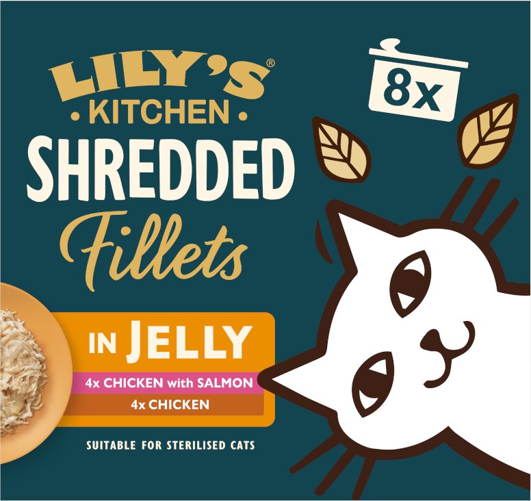 Lily's Kitchen Shredded Fillets für Katzen 8 x 70 g - Mixpaket in Gelee (2 Sorten)