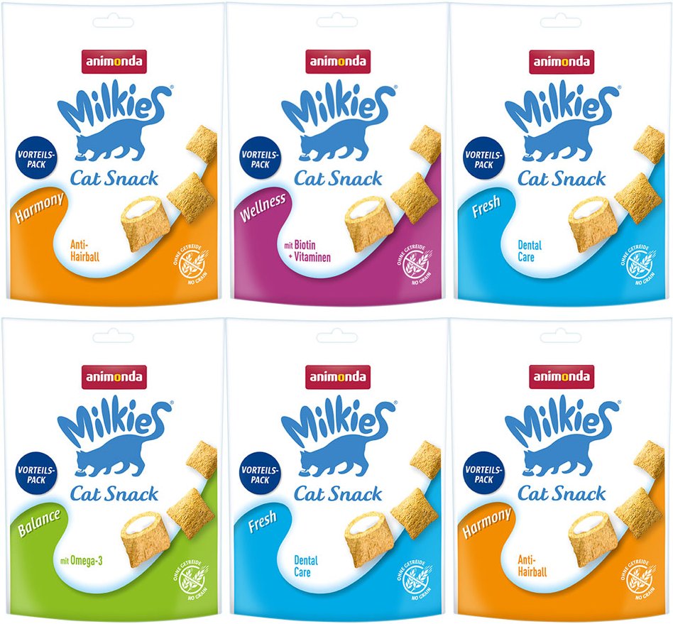 animonda Milkies Knuspertaschen Mixpaket - 6 x 120 g (4 Sorten)