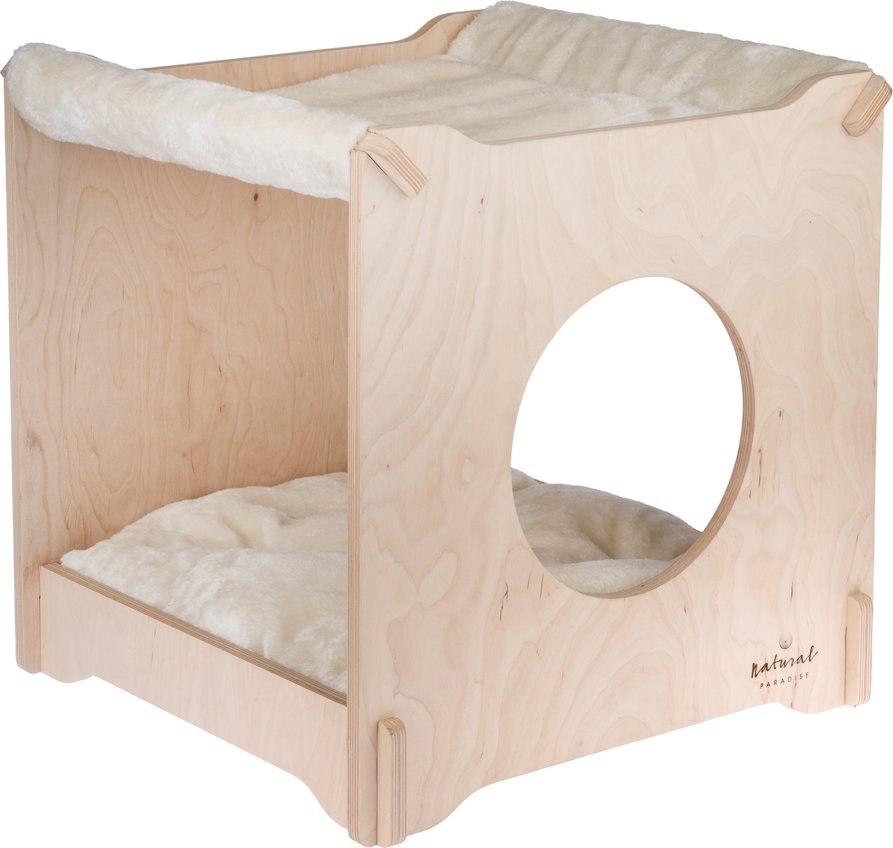 Natural Paradise Katzenhöhle Mimosa - Naturholz mit crème Bezug