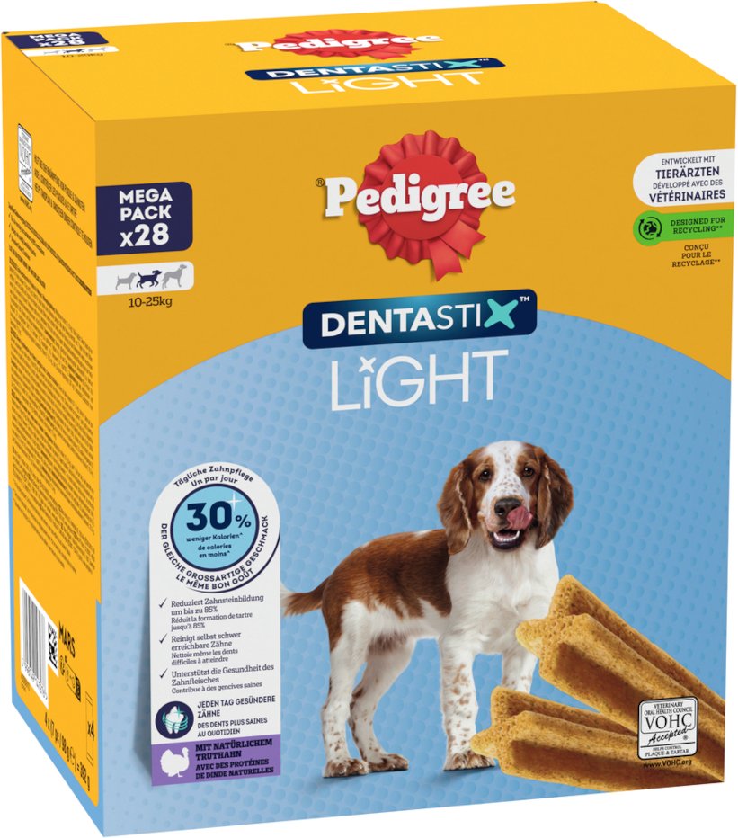 Pedigree Dentastix Light: Zahnpflege Snack für mittelgroße Hunde (10 - 25 kg) - 28 Stück