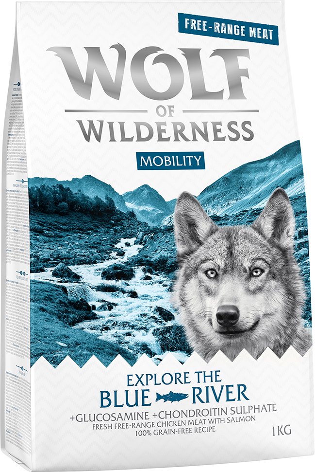 Wolf of Wilderness "Explore The Blue River" Mobility - Freilandhuhn & Lachs - Sparpaket: 5 x 1 kg