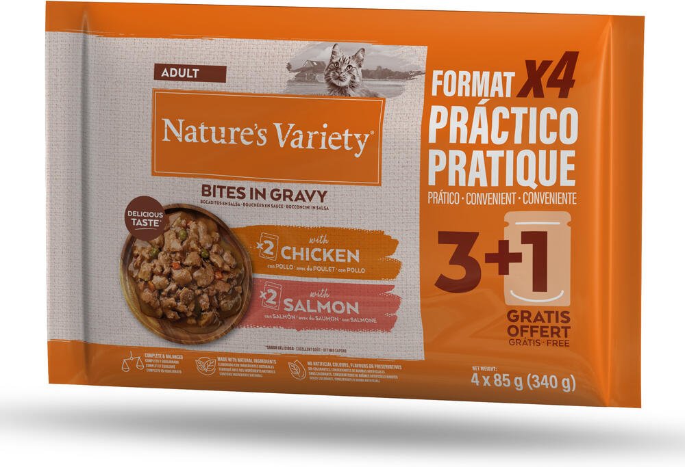 Nature's Variety Bites in Soße Adult 44 x 85 g - mit Huhn und Lachs