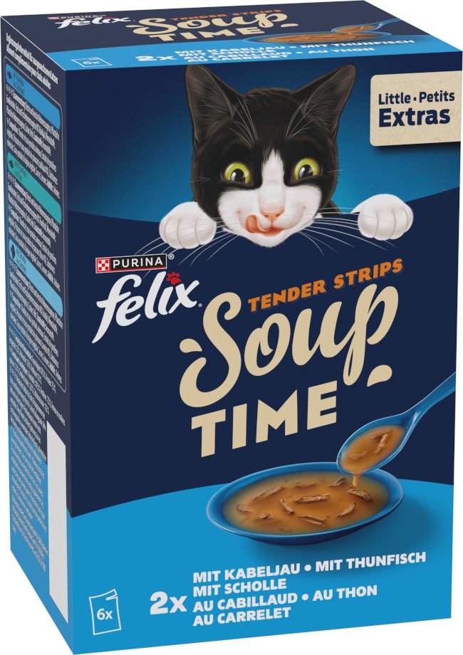 18 + 6 gratis! 24 x 48 g Felix Soup Time - Tender Strips: Geschmacksvielfalt aus dem Wasser