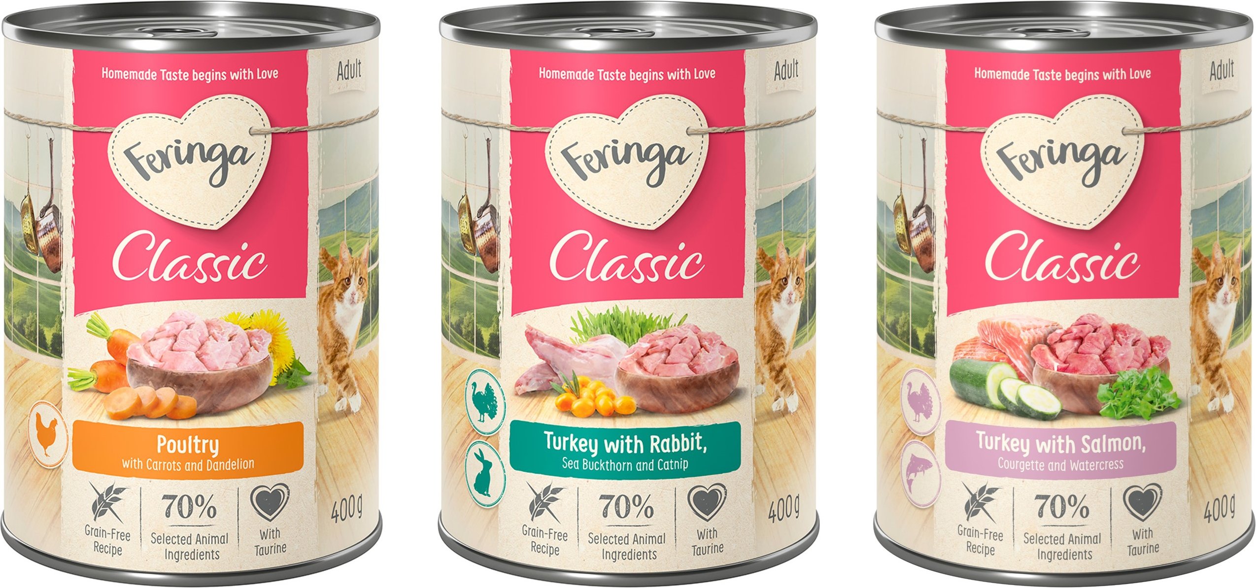 Probiermix Feringa Classic Meat 6 x 400 g Mixpaket 1 (Kaninchen & Truthahn, Geflügel, Lachs & Truthahn)