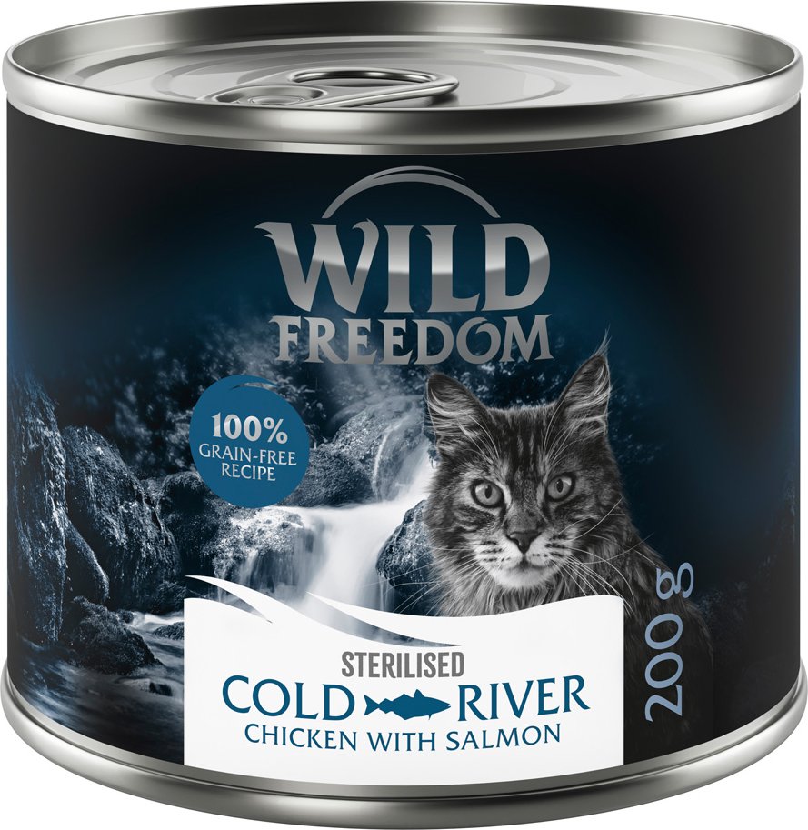 Wild Freedom Adult Sterilised 6 x 200 g - getreidefreie Rezeptur - Cold River - Lachs & Huhn