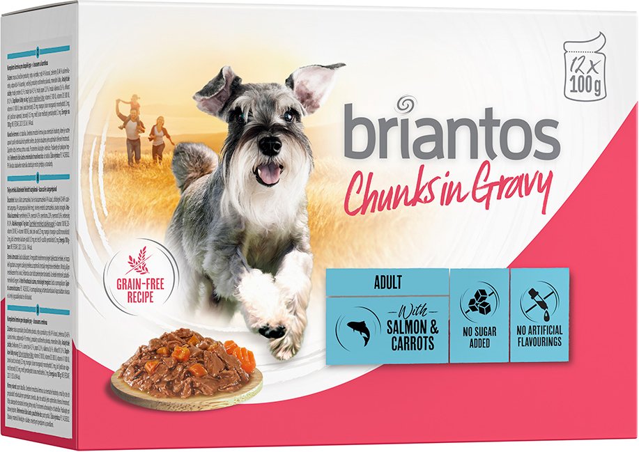 Sparpaket Briantos Chunks in Gravy 48 x 100 g - Lachs & Karotten