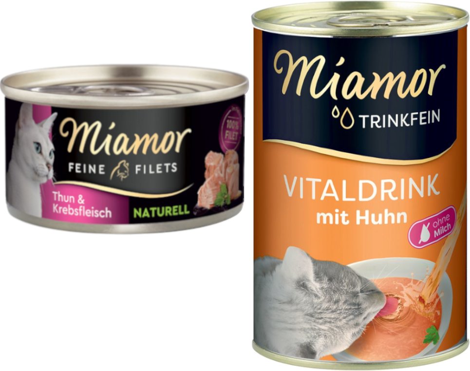 Miamor Kombi-Paket: Feine Filets Naturelle 12 x 80 g + Trinkfein Vitaldrink 6 x 135 ml - Feine Filets Thunfisch & Krebsf...