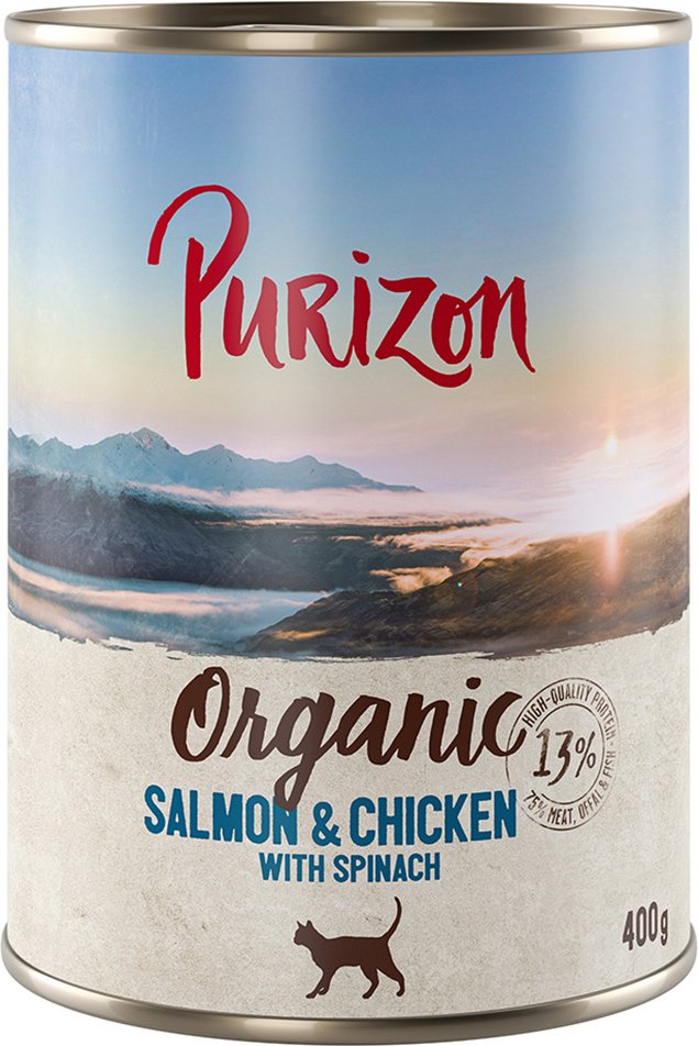 Sparpaket Purizon Organic 12 x 400 g - Lachs und Huhn mit Spinat