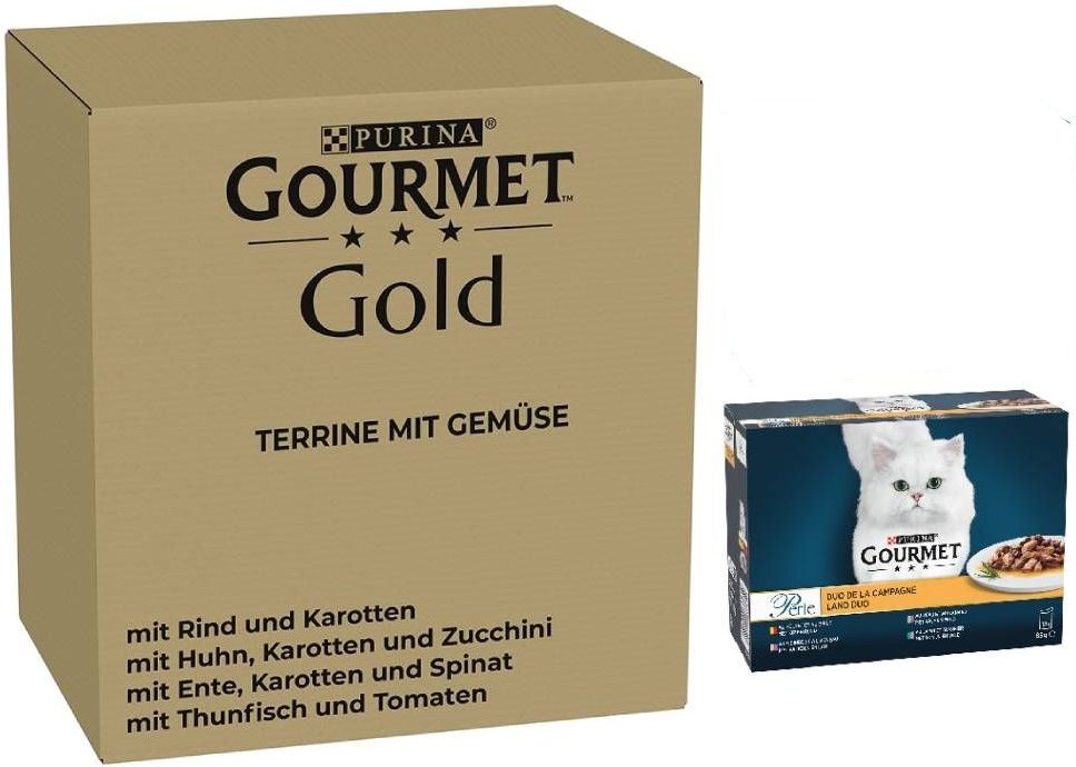 96 x 85 g Jumbopack Gourmet + 24 x 85 g passendes Nassfutter gratis! - 96 x 85 g Gold Terrine: mit Gemüse + 24 x 85 g Pe...