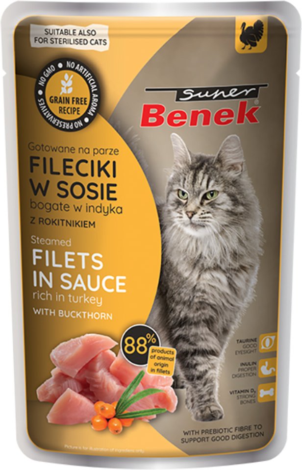 Super Benek Getreidefrei Gedämpfte Filets 28 x 85 g - Truthahn mit Sanddorn in Sauce
