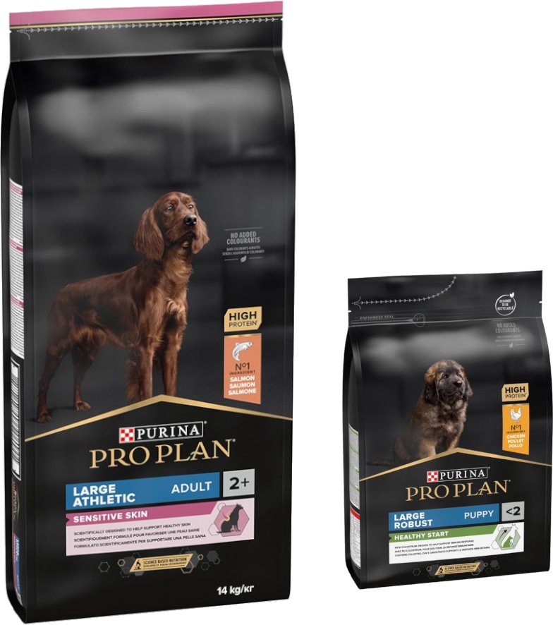 14 kg PURINA PRO PLAN Adult + 3 kg passendes Trockenfutter gratis! - 14 kg Large Athletic Sensitive Skin Lachs + 3 kg La...