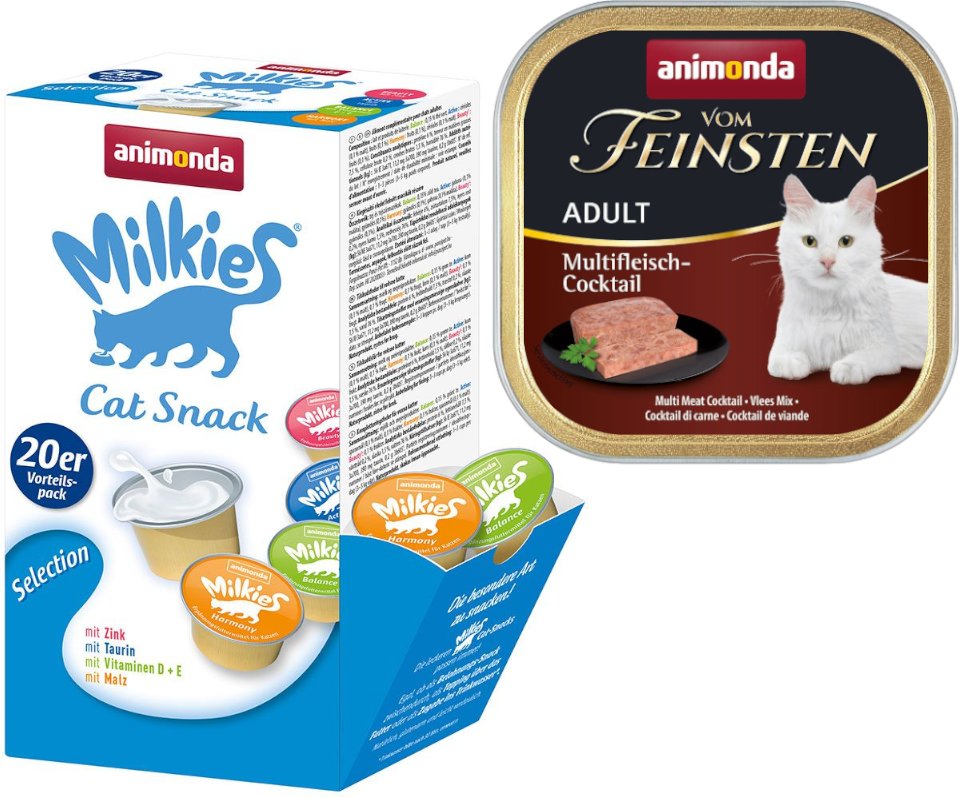 animonda Kombi-Paket: 12 x 100 g Vom Feinsten + 20 x 15 g Milkies Selection - Adult Multi-Fleischcocktail + Milkies Snac...