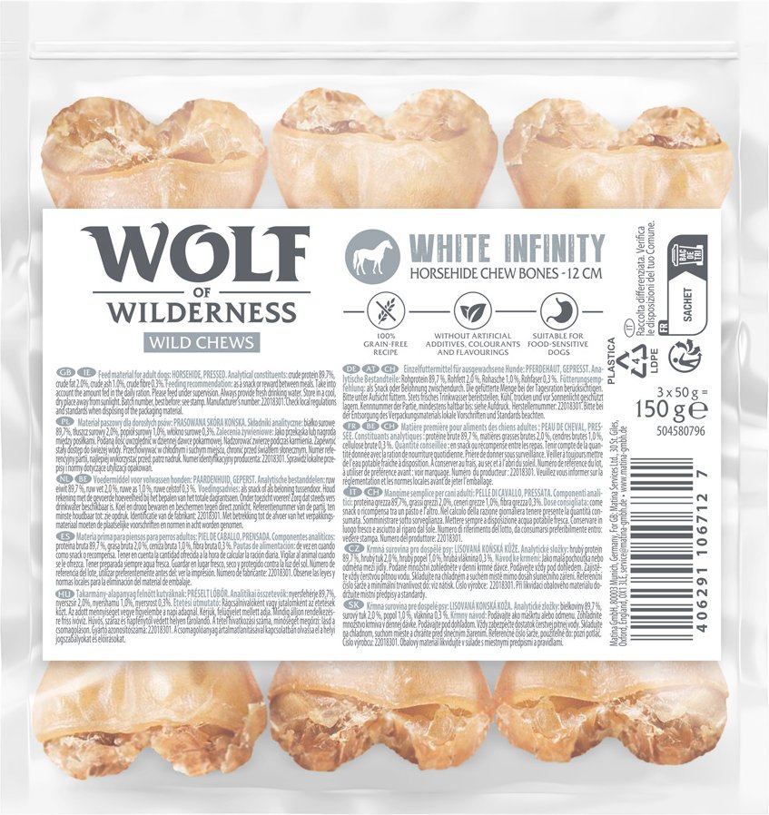 Wolf of Wildenress Kauknochen aus Pferdehaut "White Infinity" Sparpaket 9x 12cm