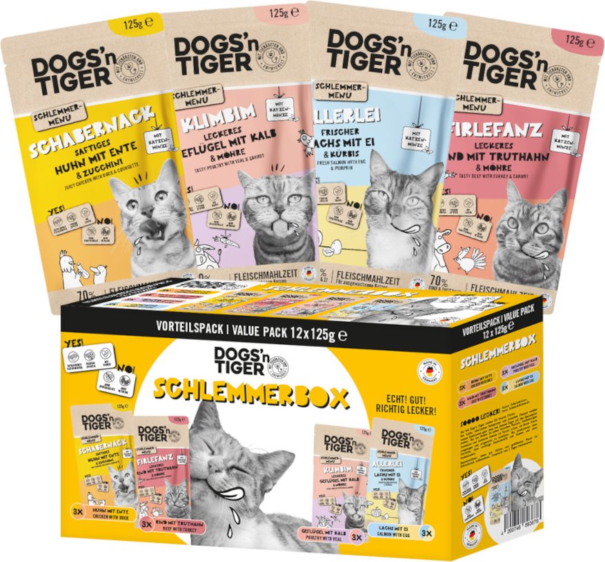 Dogs'n Tiger Cat Probierpaket 12 x 125 g - Mix (4 Sorten)