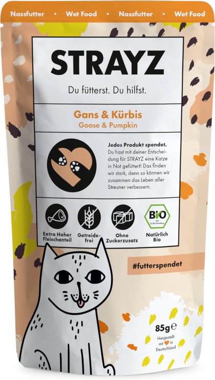 Sparpaket STRAYZ BIO Pouch 12 x 85 g - Bio-Gans & Bio-Kürbis