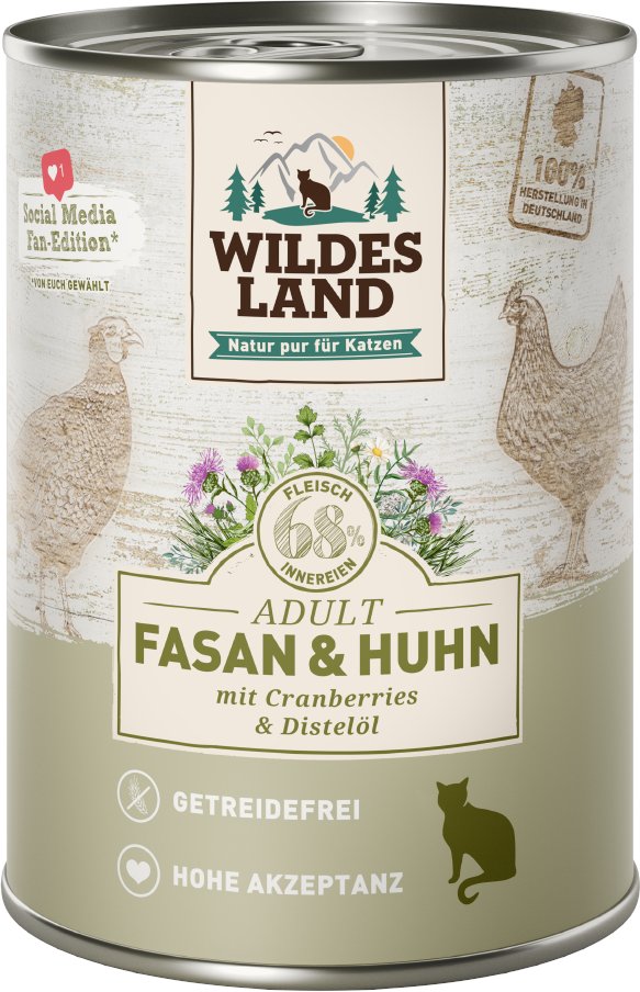 Wildes Land Adult Cat 6 x 400 g - Fasan & Huhn mit Cranberries