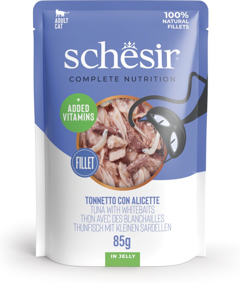 Schesir Complete Nutrition Filet in Gelee 6 x 85 g in Beuteln - Thunfisch mit Weißfisch