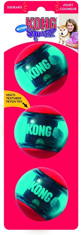 KONG Squeezz Action Ball - 3 Stück, Größe M: Ø ca. 6 cm