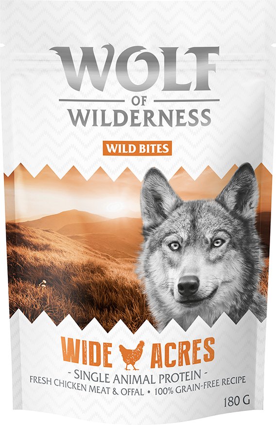 Sparpaket 3 x 180 g: Wolf of Wilderness Snack - Wild Bites - Wide Acres - Huhn (Monoprotein)