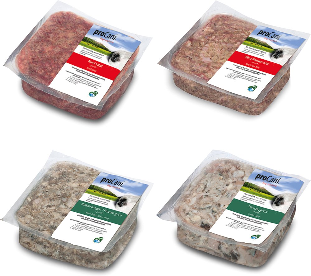 proCani BARF-Paket 4 Sorten Rind & Innereien - 50 x 500 g