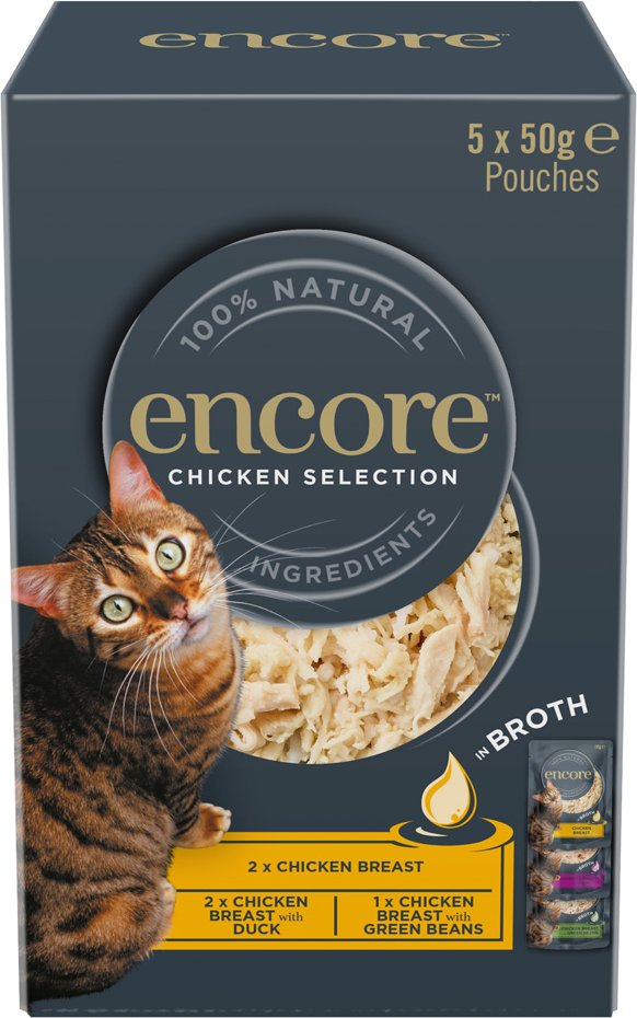 Sparpaket Encore Cat Pouch in Brühe 10 x 50 g - Hühnchen-Auswahl (3 Sorten)