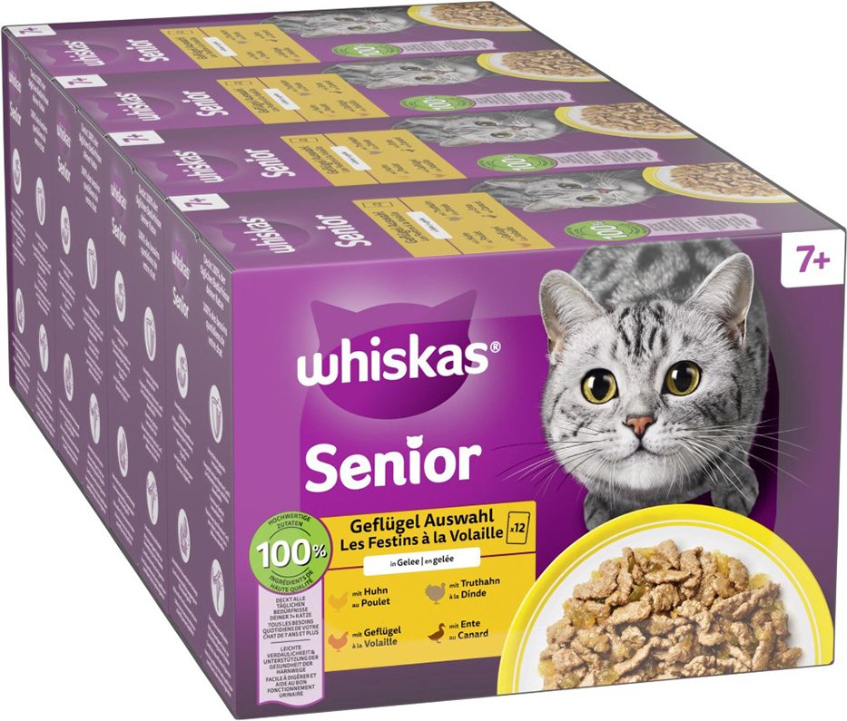 Jumbopack Whiskas Senior Frischebeutel 144 x 85 g - 7+ Geflügelauswahl in Gelee
