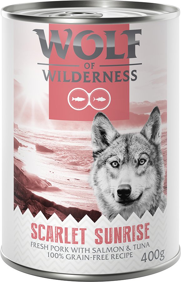 Wolf of Wilderness Adult - mit frischem rotem Fleisch 6 x 400 g  Scarlet Sunrise: Schwein, Lachs und Thunfisch