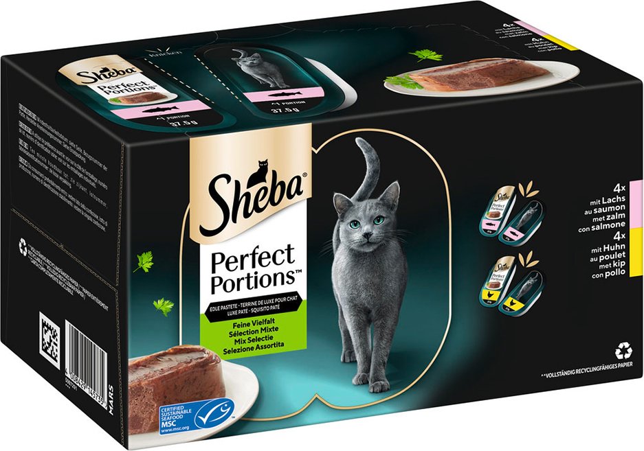 Megapack Sheba Perfect Portions 32 x 37,5 g - Edle Pastete: Lachs und Huhn