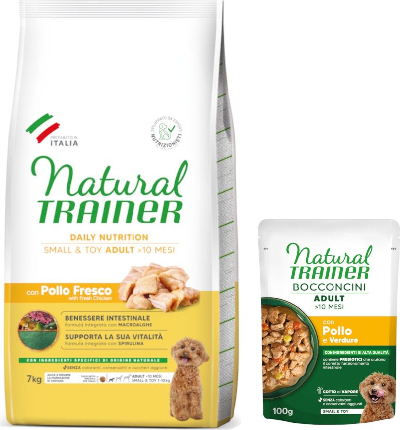 7 kg Natural Trainer Adult Small & Toy + 6 x 100 g passendes Nassfutter gratis! - 7 kg Huhn + 6 x 100 g Huhn